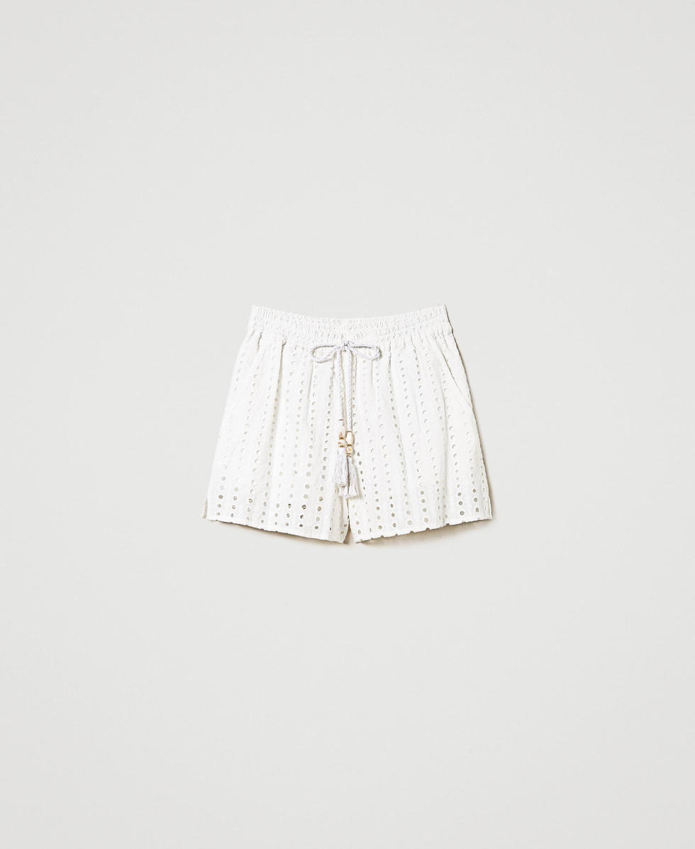 Pantalones cortos bordado ingles con cordon Mujer Blanco TWINSET Milano