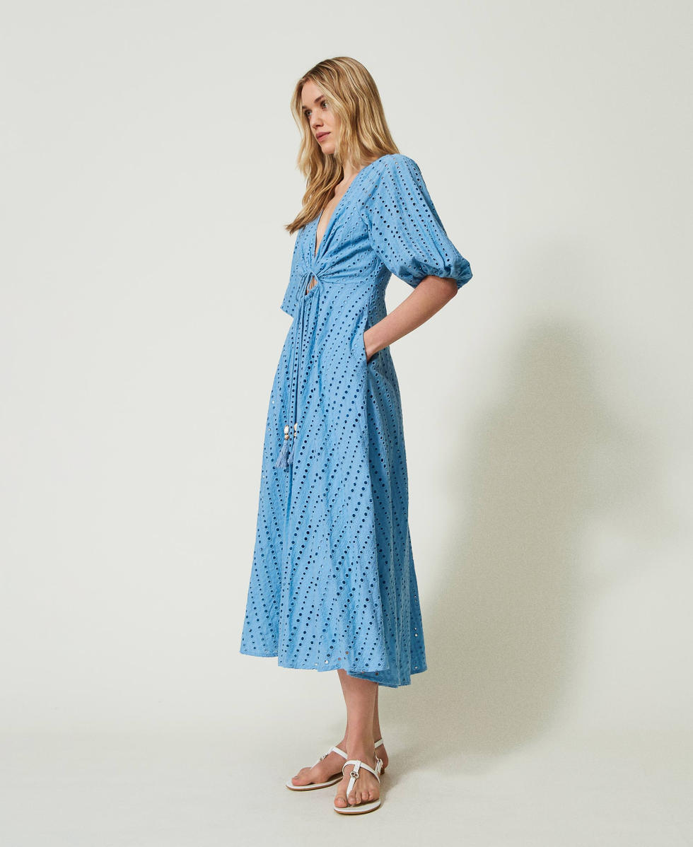 Robe longue en broderie anglaise avec ajour Femme Bleu TWINSET Milano