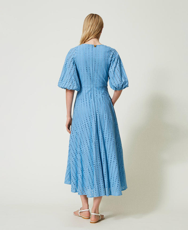 Long broderie anglaise dress with cutout Cornflower Blue Woman 241LM2MHH_00502_04