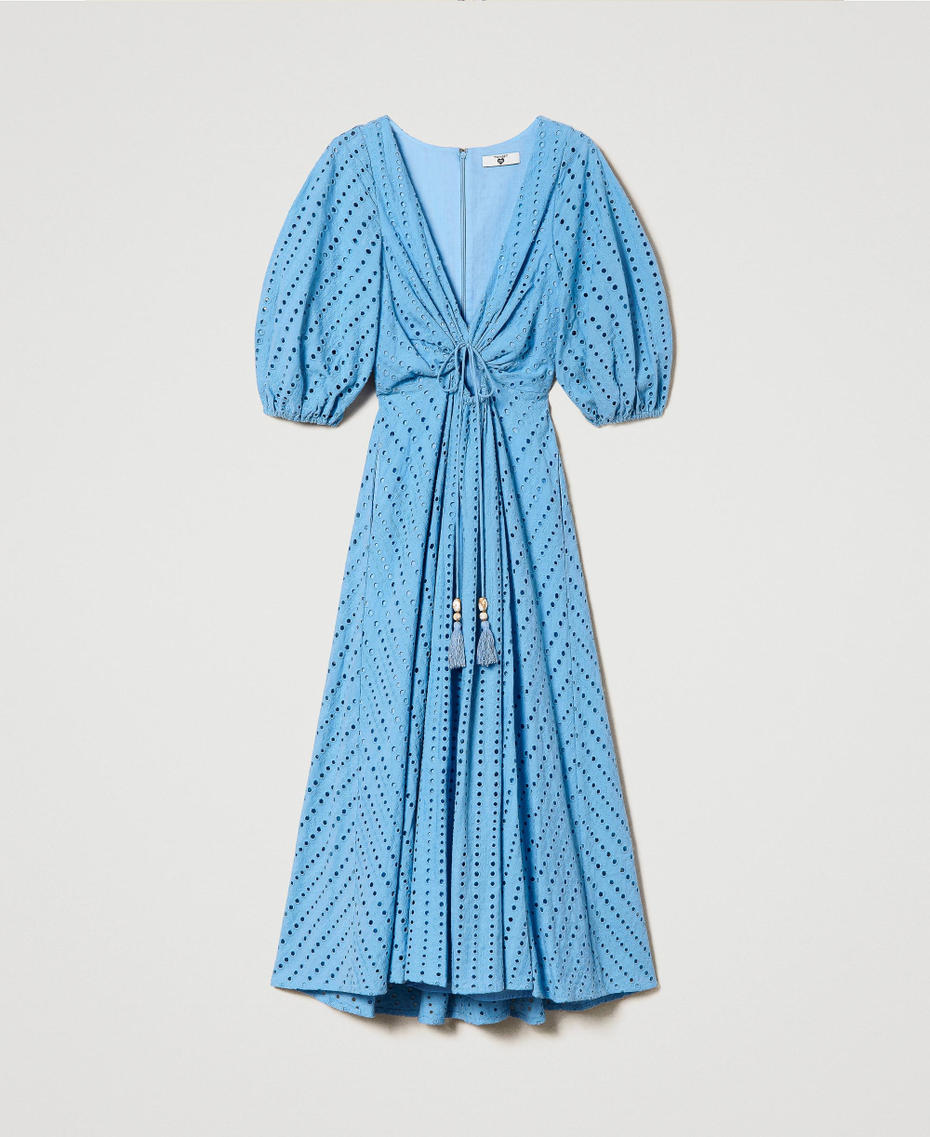 Robe longue en broderie anglaise avec ajour Bleu Bleuet Femme 241LM2MHH-0S