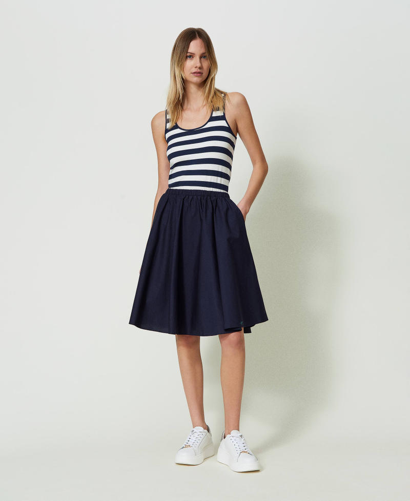 Knit and poplin midi dress Two-tone “Blackout” Black / Star White Stripe Woman 241LM2NBB_11582_01