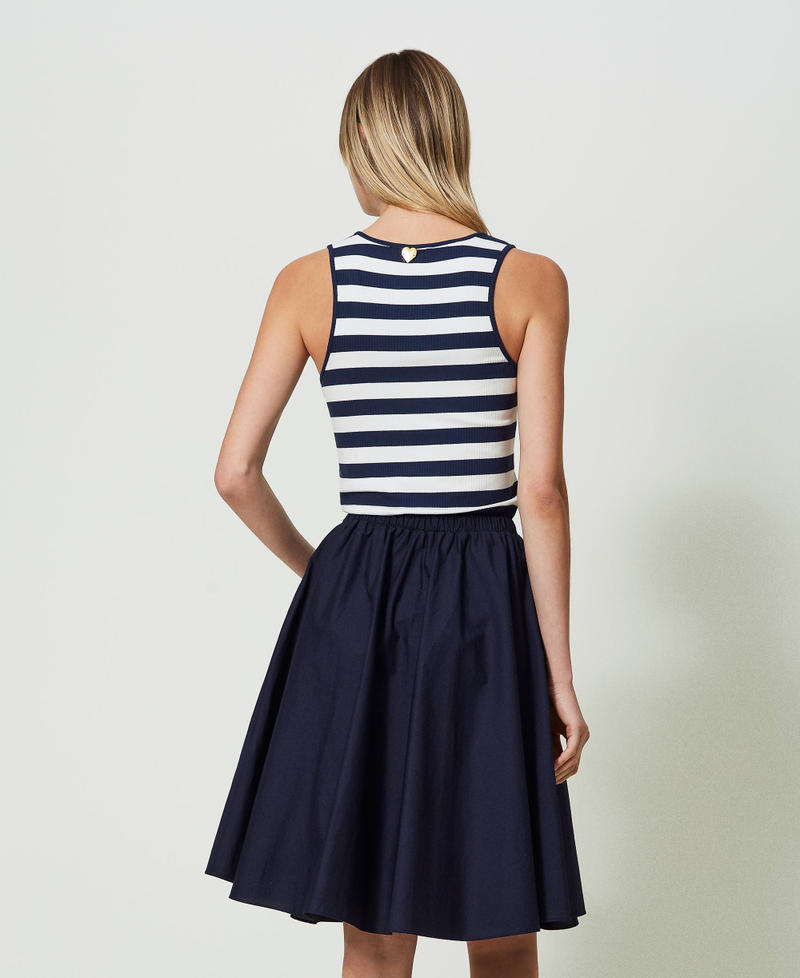 Knit and poplin midi dress Two-tone “Blackout” Black / Star White Stripe Woman 241LM2NBB_11582_03