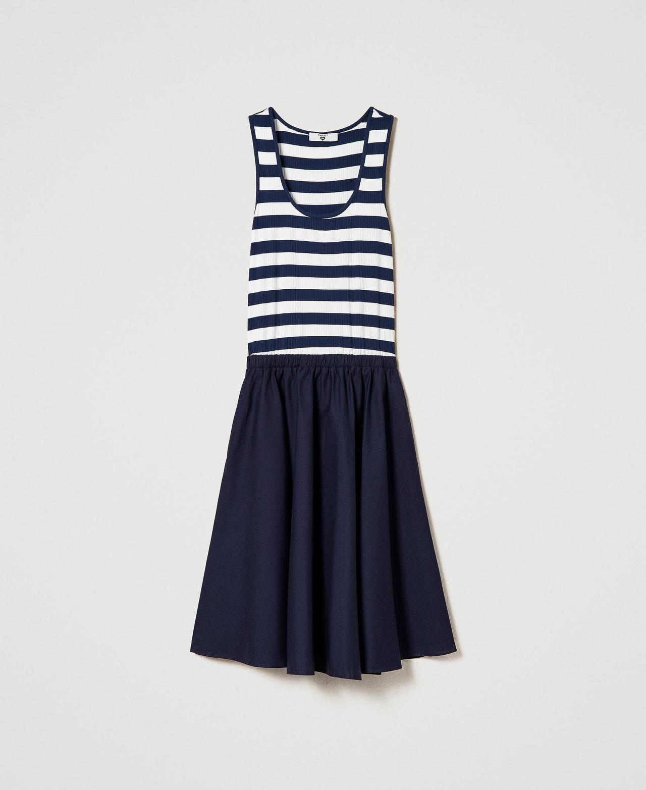 Knit and poplin midi dress Two-tone “Blackout” Black / Star White Stripe Woman 241LM2NBB-0S
