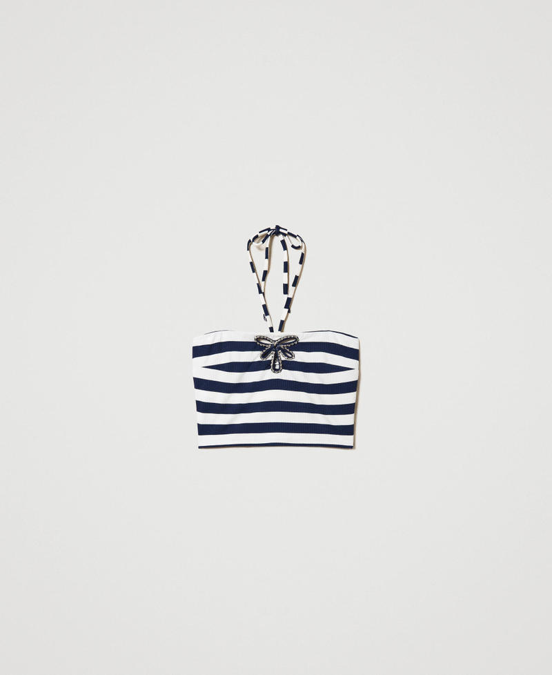 Jacquard knit top with embroidery