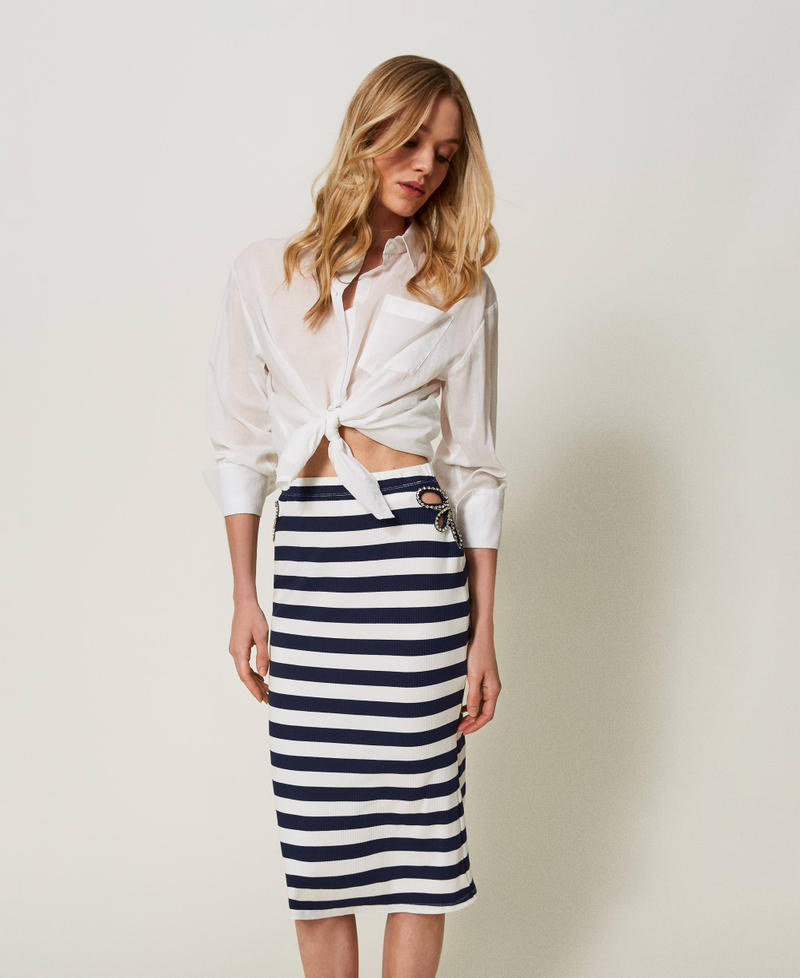 Jacquard midi skirt with embroidery Two-Tone “Blackout” Black / Star White Stripe Woman 241LM2PBB-02