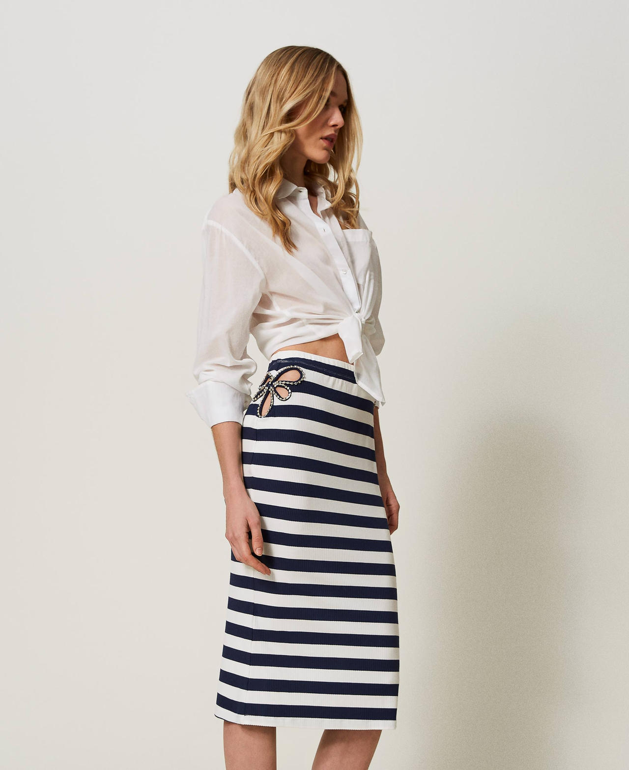 Jacquard midi skirt with embroidery Two-Tone “Blackout” Black / Star White Stripe Woman 241LM2PBB-03