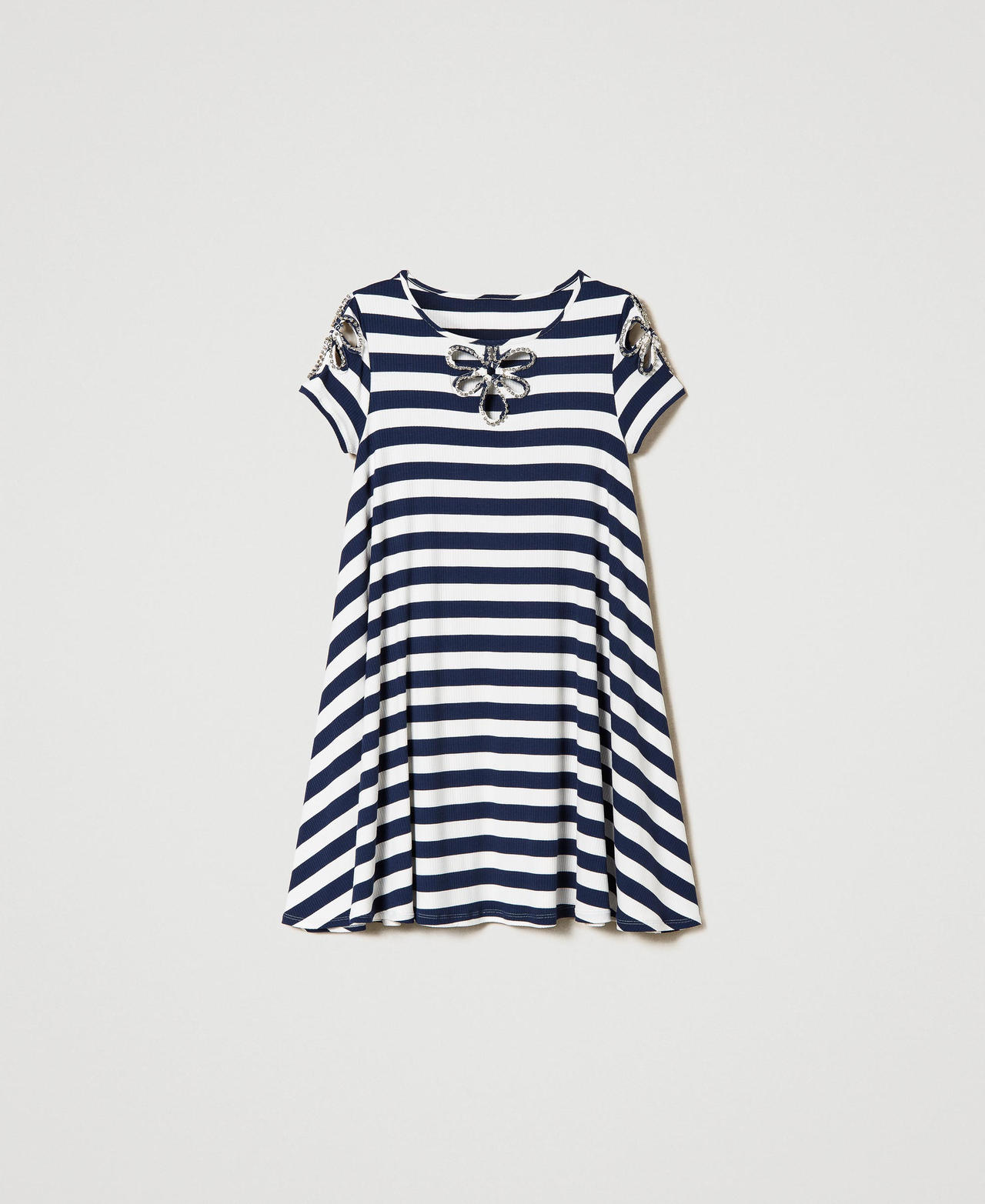 Short jacquard dress with embroidery Two-Tone “Blackout” Black / Star White Stripe Woman 241LM2PCC-0S