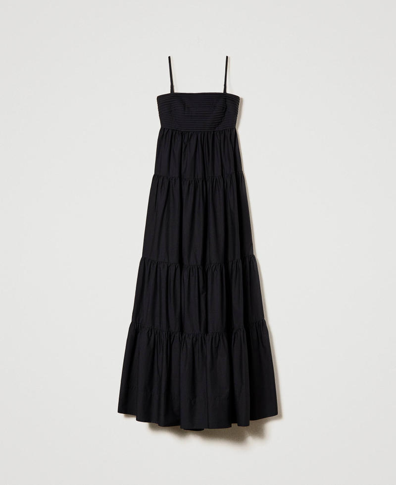 Long poplin dress with pleats and flounces Black Woman 241LM2QCC-0S