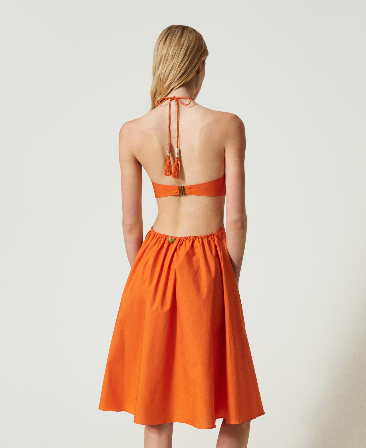 Vestido midi de popelina con troquelado Naranja "Summer Orange" Mujer 241LM2QDD-03