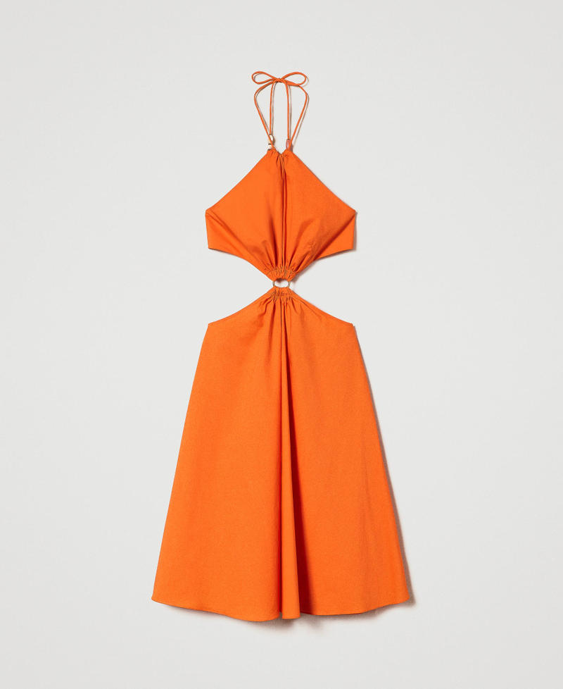 Poplin midi dress with cutout "Summer Orange" Woman 241LM2QDD_03366_0S