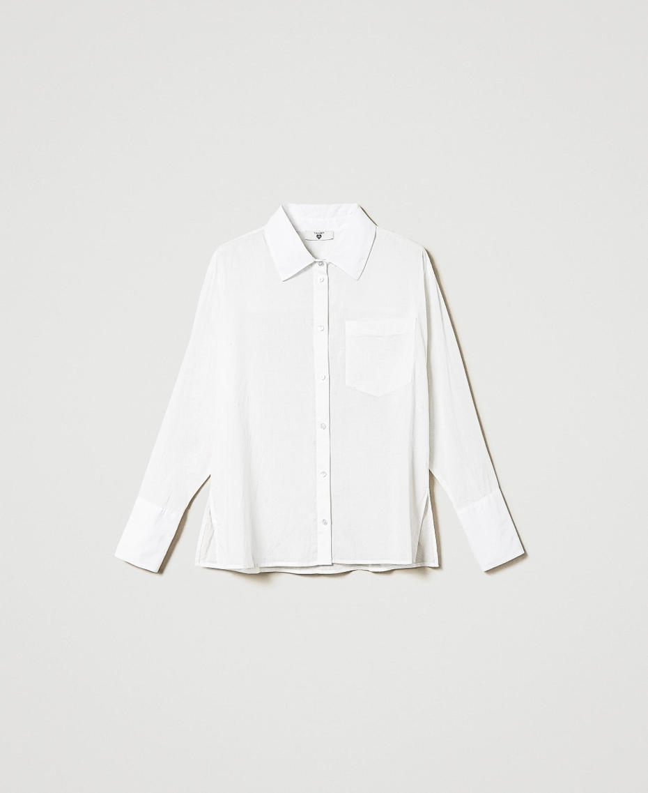 Camicia in mussola con tasca applicata Star White Donna 241LM2RDD_10298_S0