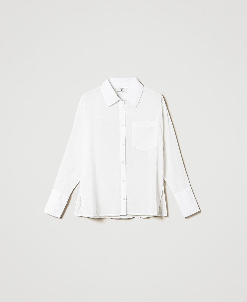 Camicia in mussola con tasca applicata Star White Donna 241LM2RDD_10298_S0
