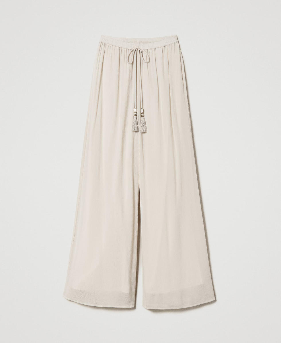 Pantaloni a palazzo in creponne Beige "Shell" Donna 241LM2SBB_03705_S0