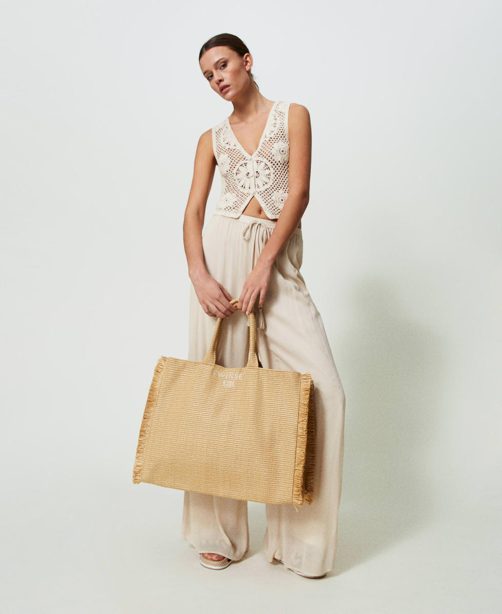 Pantaloni a palazzo in creponne Beige "Shell" Donna 241LM2SBB_03705_T0