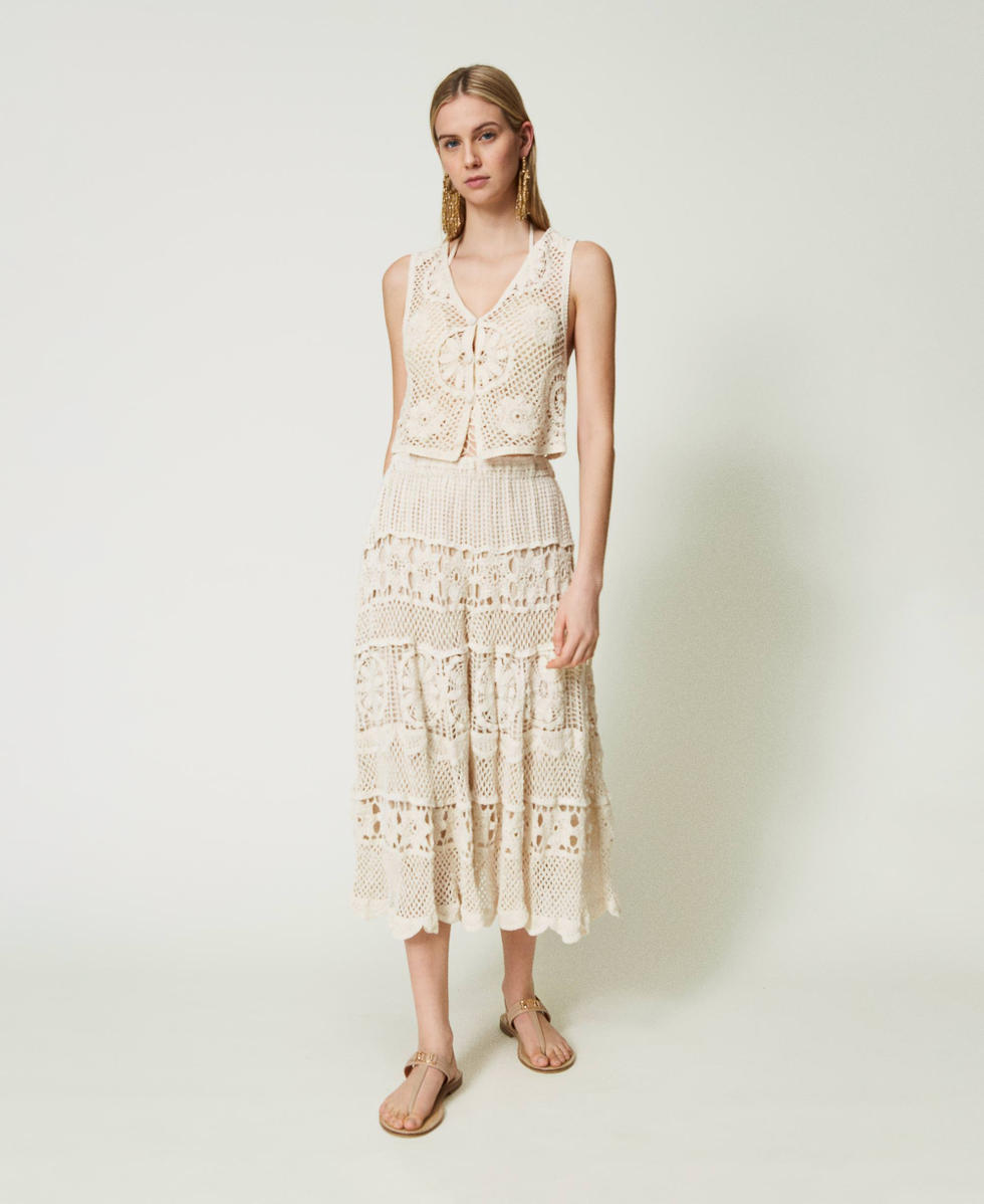 Jupe mi-longue au crochet Beige "Coquillage" Femme 241LM2TBB_03705_01