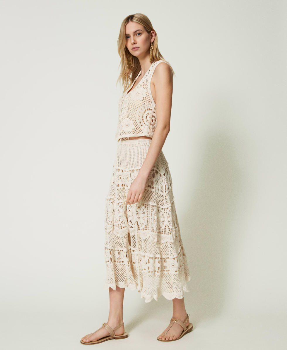 Jupe mi-longue au crochet Beige "Coquillage" Femme 241LM2TBB_03705_02