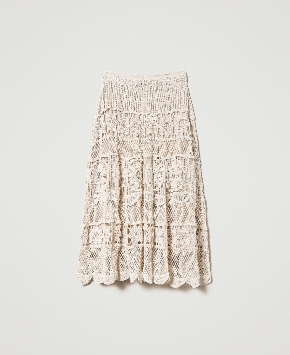 Jupe mi-longue au crochet Beige "Coquillage" Femme 241LM2TBB_03705_S0