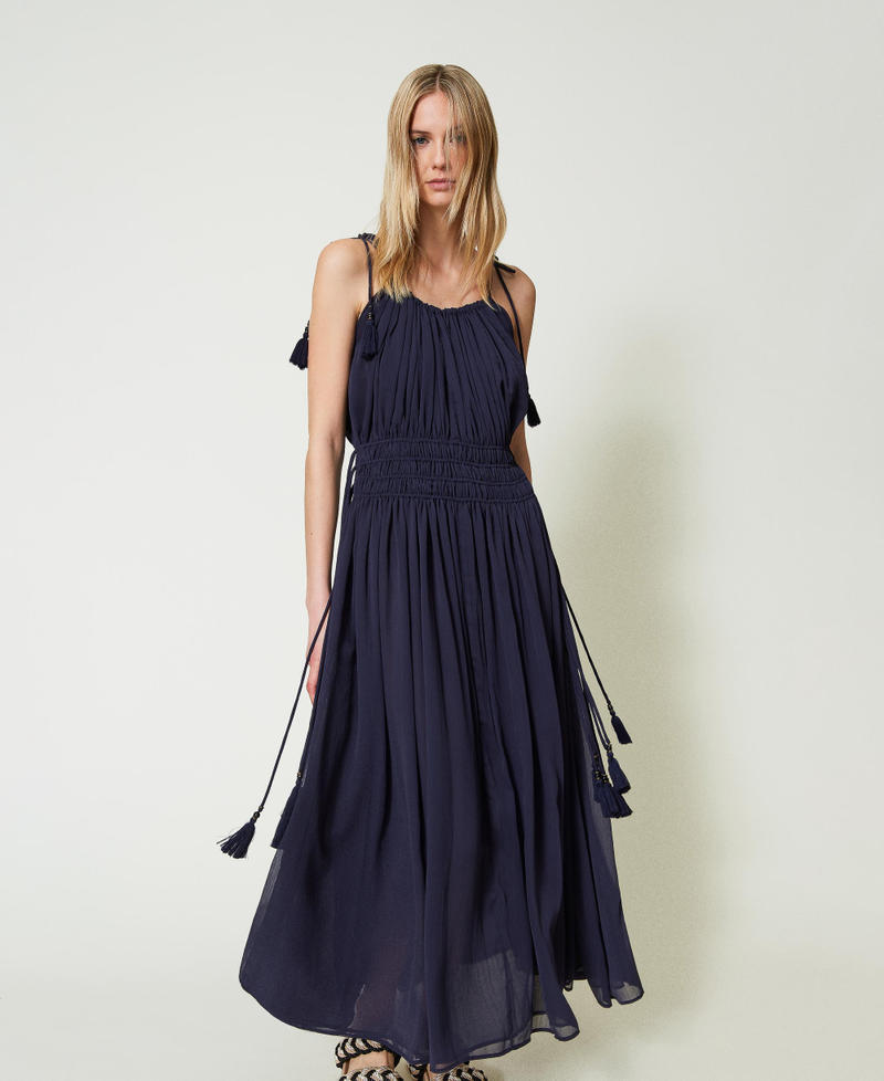 Long froissé creponne dress Blackout Blue Woman 241LM2VAA-01