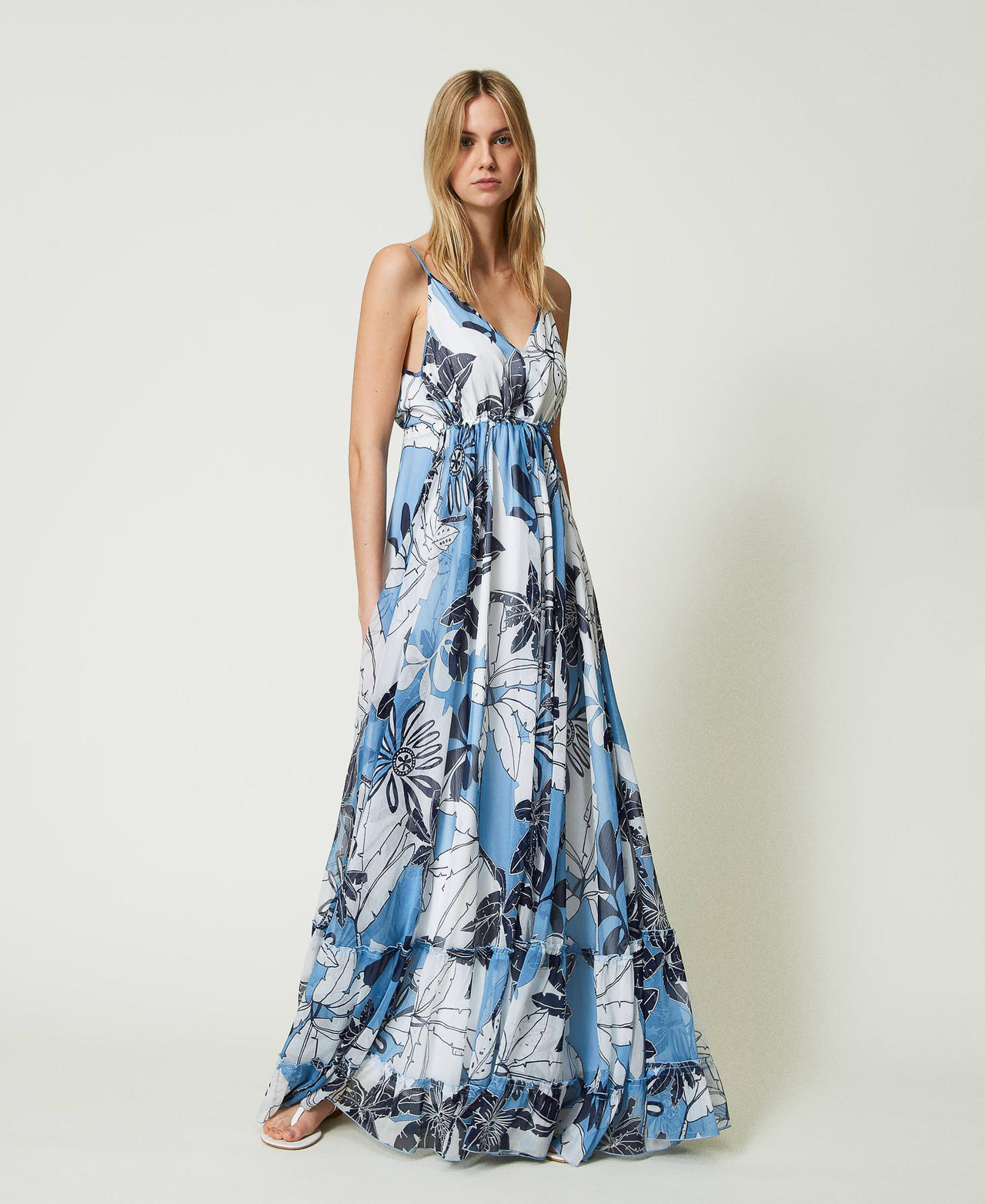 Robe longue en crépon imprimé