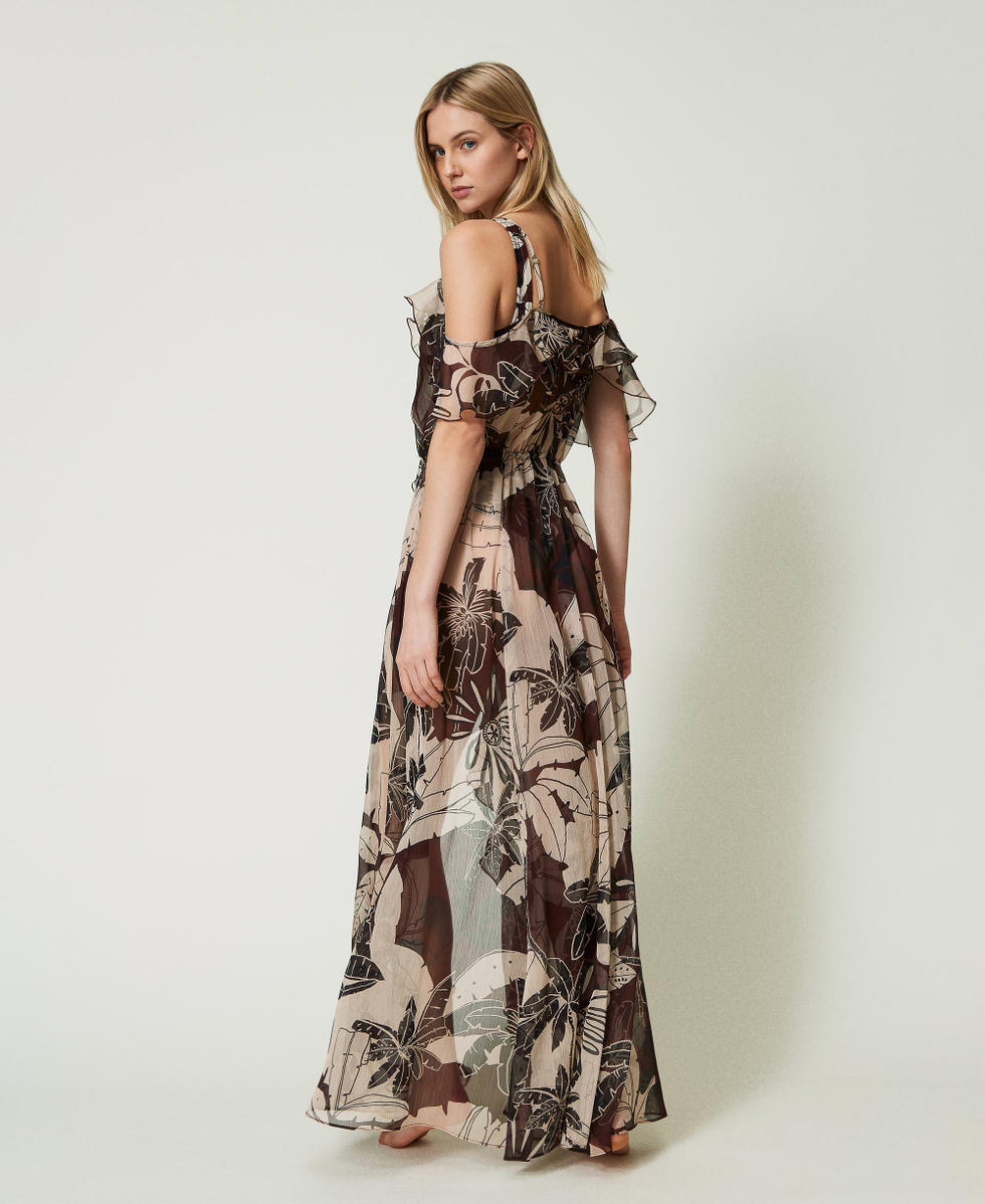 Caftan long en cr&eacute;pon imprim&eacute;