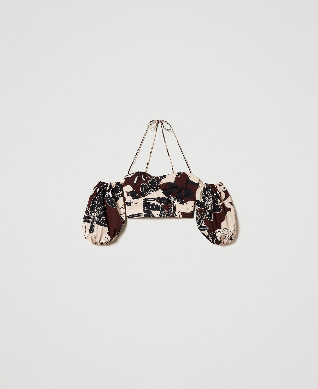 Cropped printed poplin top
