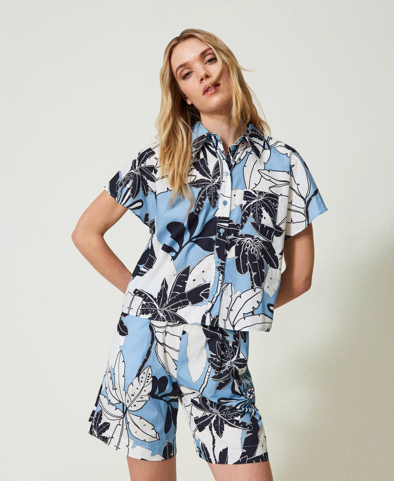 Printed poplin shirt Cornflower Exotic Print Woman 241LM2YBB_11576_01