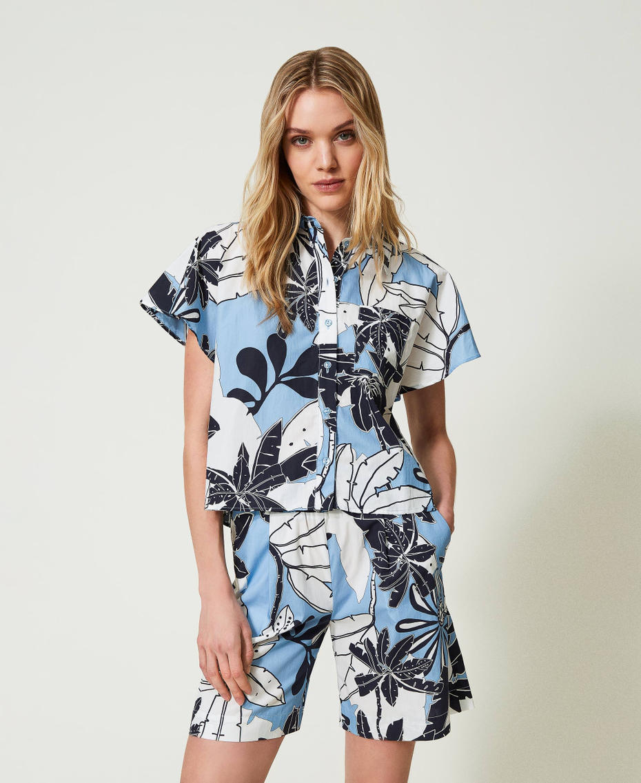 Short en popeline imprim&eacute;e Imprim&eacute; Exotique Bleuet Femme 241LM2YCC_11576_01