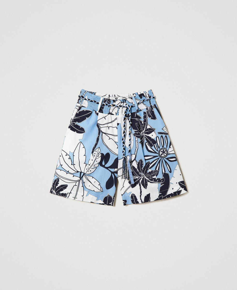 Printed poplin shorts Cornflower Exotic Print Woman 241LM2YCC_11576_S0