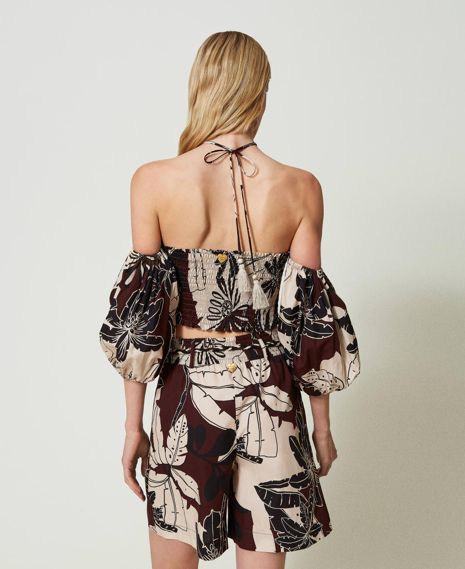 Printed poplin shorts “Bitter Chocolate" Brown Exotic Print Woman 241LM2YCC_11577_03