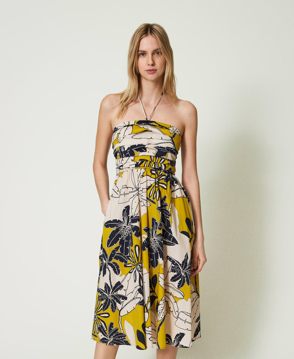 Robe midi en popeline imprim&eacute;e