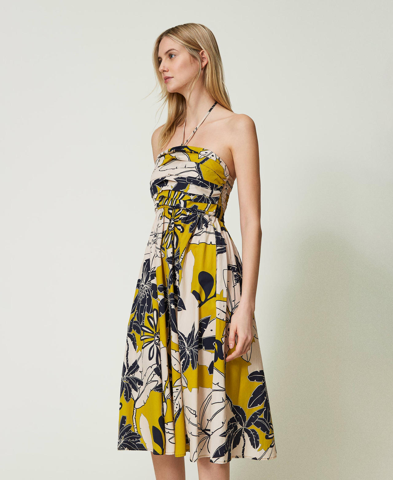 Printed poplin midi dress