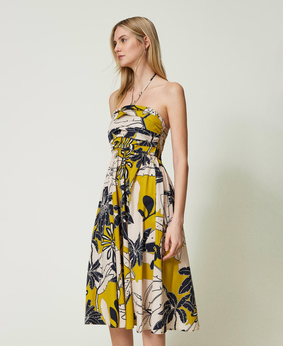 Robe midi en popeline imprim&eacute;e