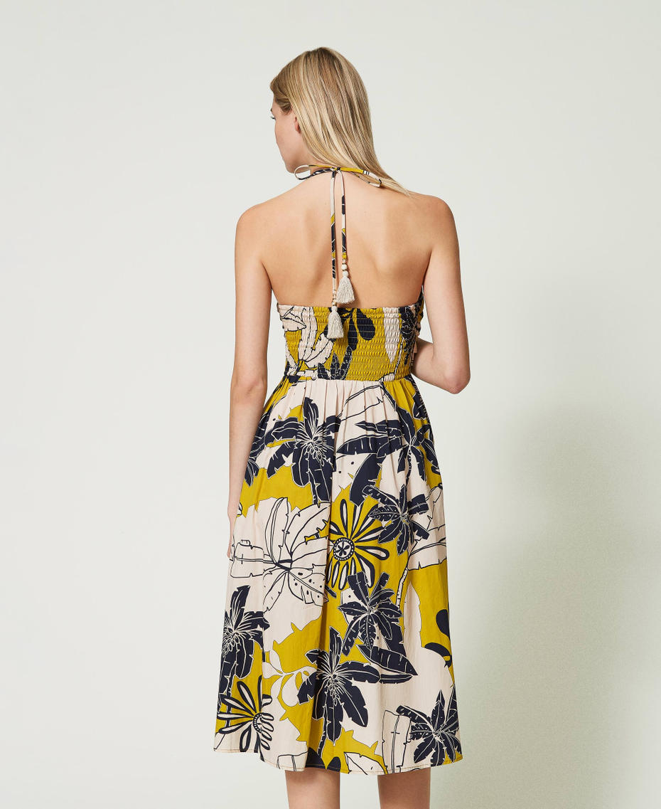 Printed poplin midi dress Mustard Exotic Print Woman 241LM2YFF_11578_03