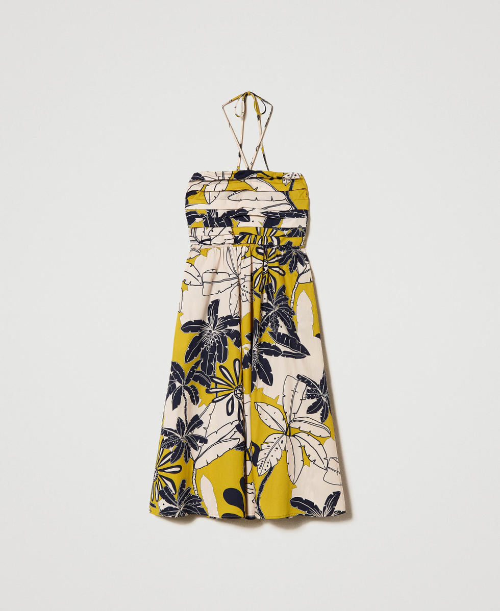 Robe midi en popeline imprim&eacute;e