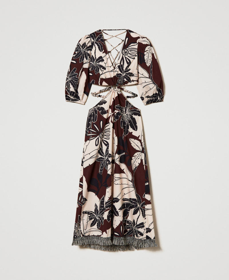 Printed poplin midi dress with cutout