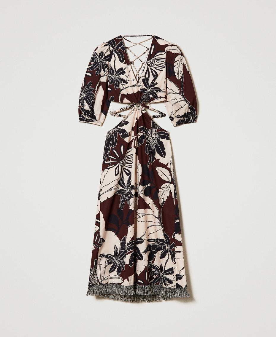 Robe midi en popeline imprimée avec découpes