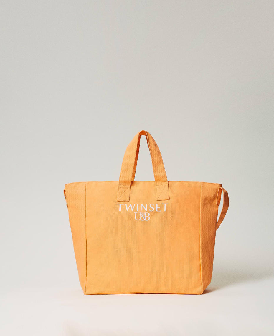 Canvas shopper with logo "Summer Orange" Woman 241LM8AAA_03366_01