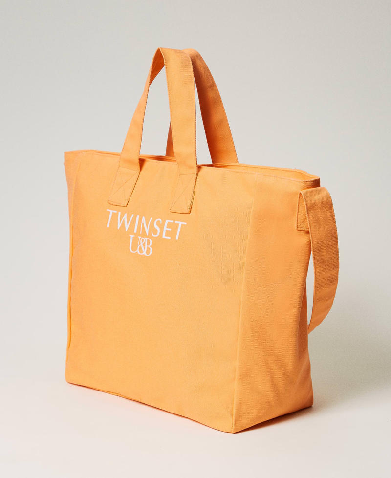 Canvas shopper with logo "Summer Orange" Woman 241LM8AAA-02
