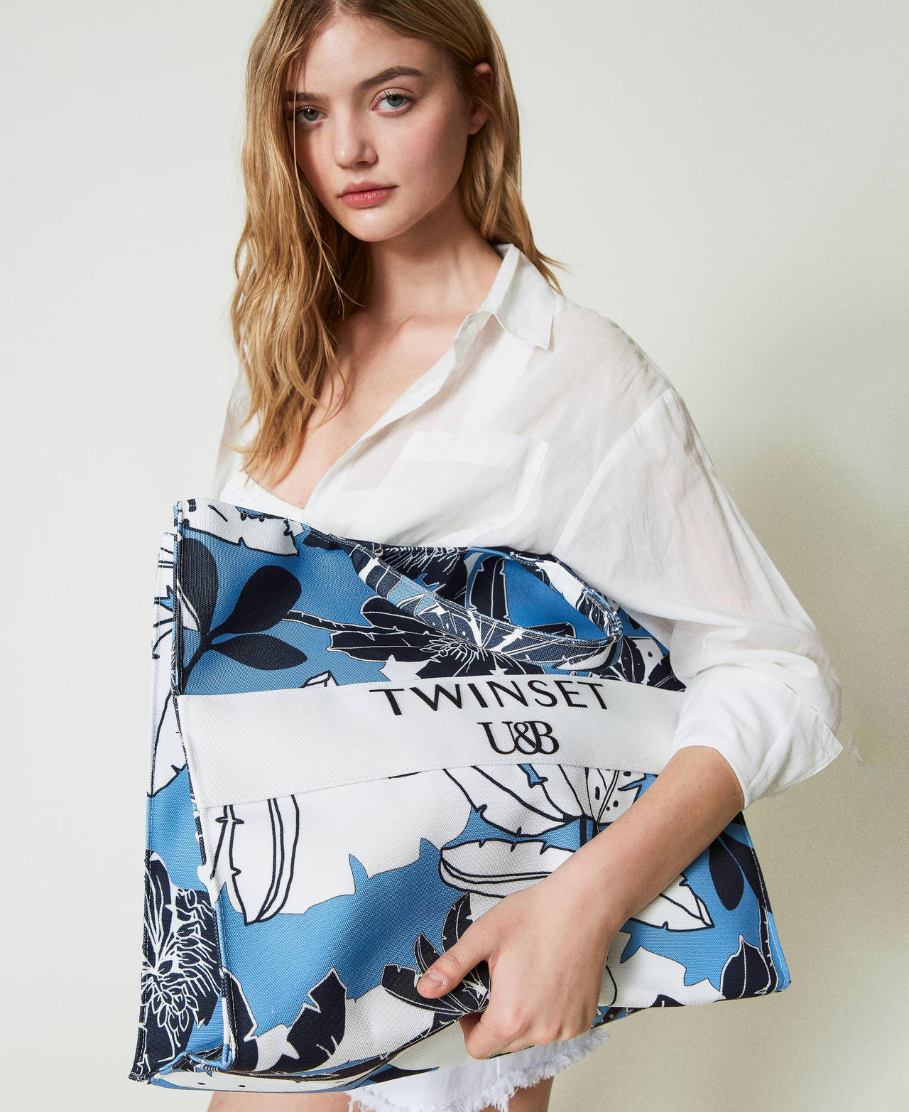 Borsa shopper in canvas a fiori