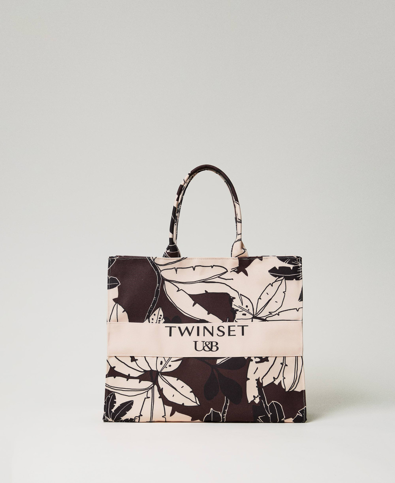 Borsa shopper in cotone con manici lunghi, borsa shopping con fiore... | su