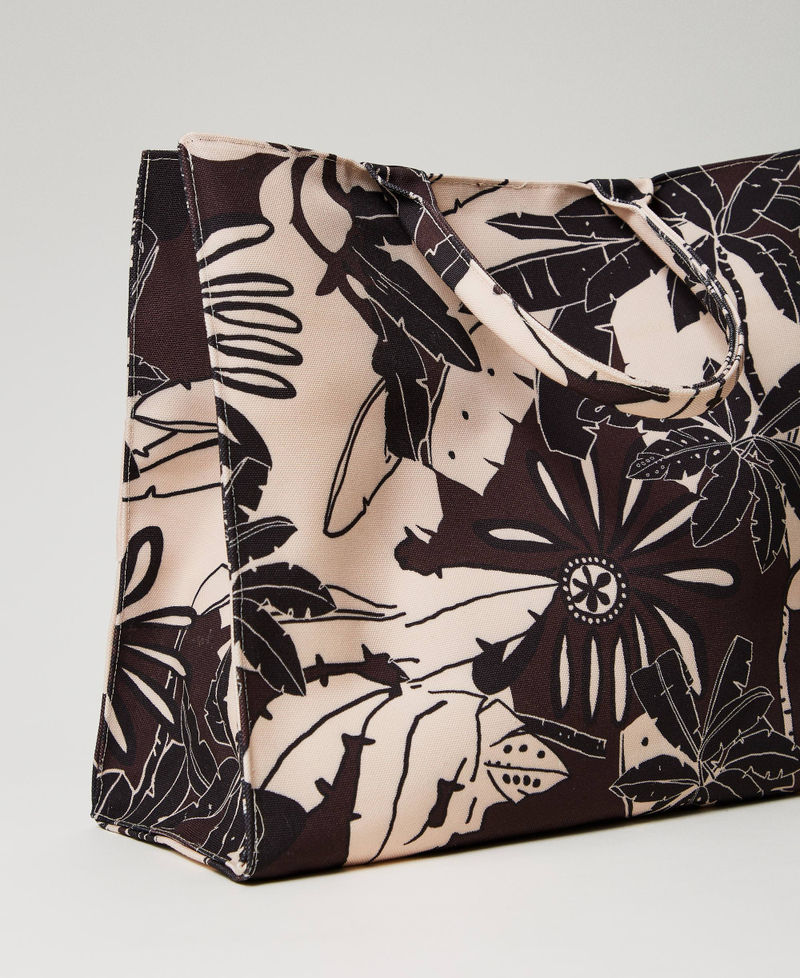 Borsa shopper in canvas a fiori Stampa Exotic Marrone "Bitter Chocolate" Donna 241LM8ACC_11577_03