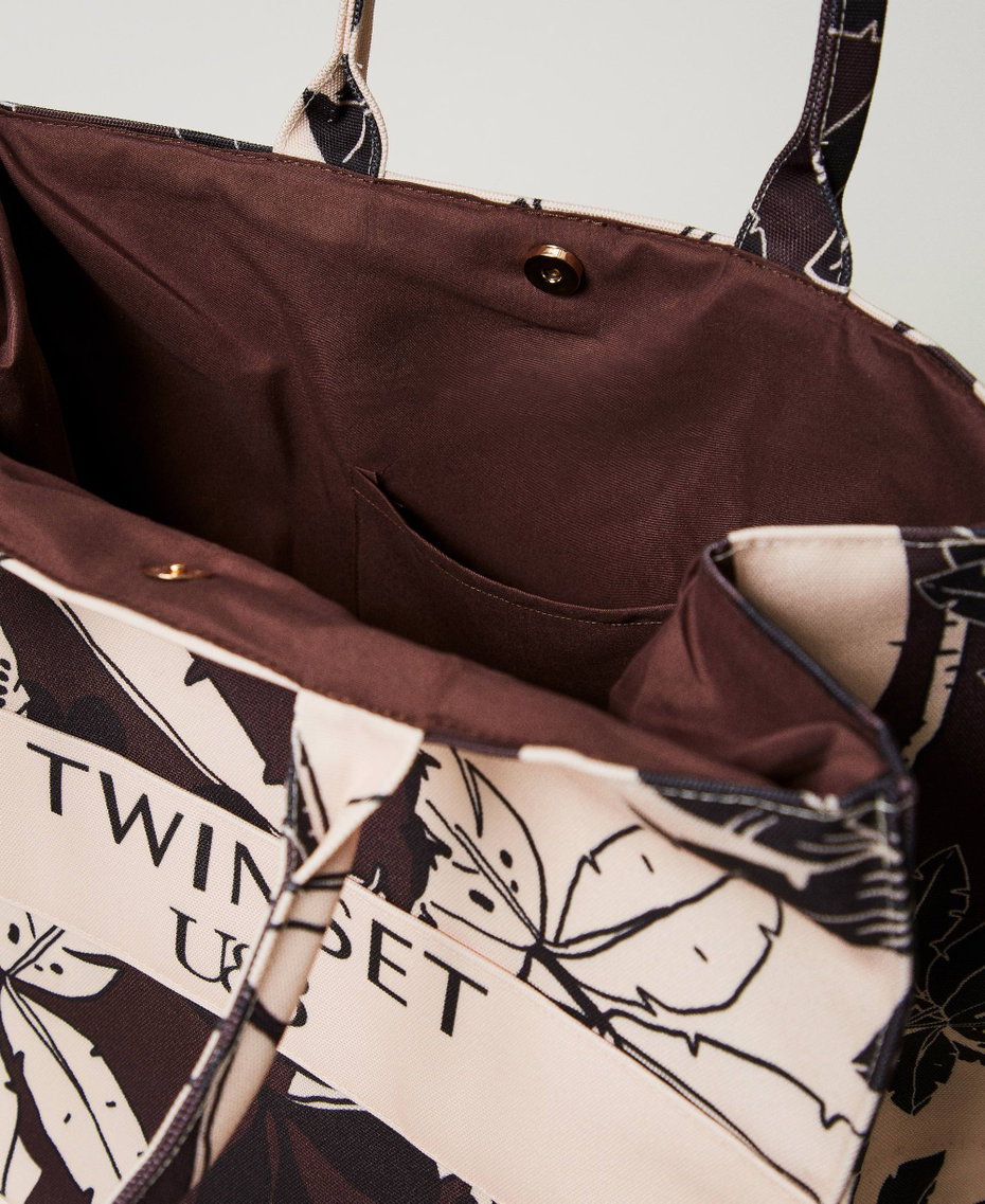 Borsa shopper in canvas a fiori Stampa Exotic Marrone "Bitter Chocolate" Donna 241LM8ACC_11577_04