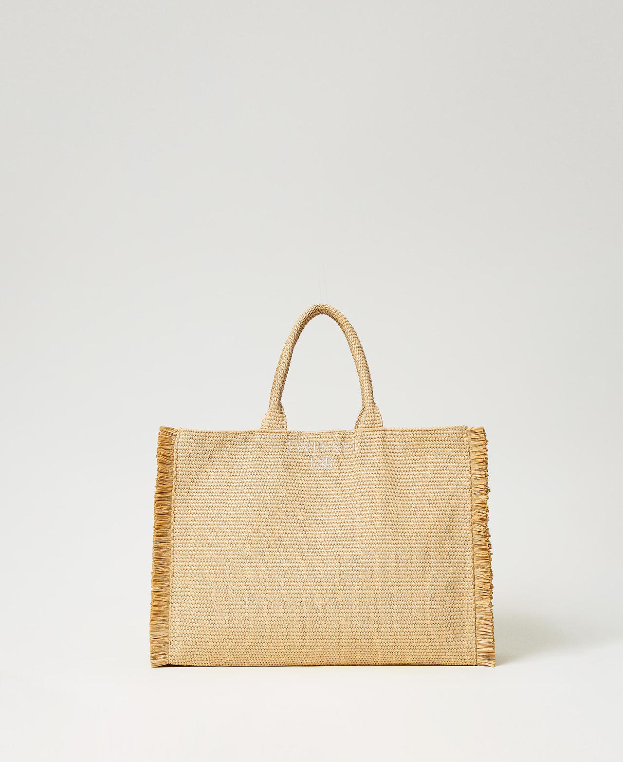 Torba shopper z frędzlami i logo Słomkowy Kobieta 241LM8AFF_00193_01