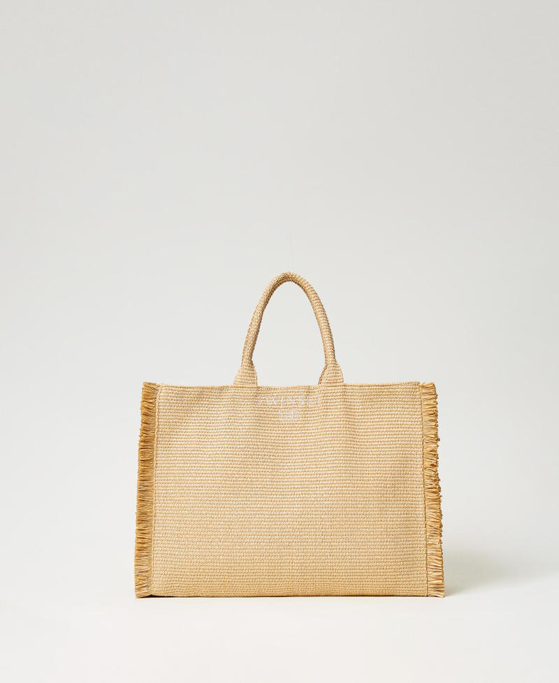Borsa shopper con frange e logo Paglia Donna 241LM8AFF_00193_01
