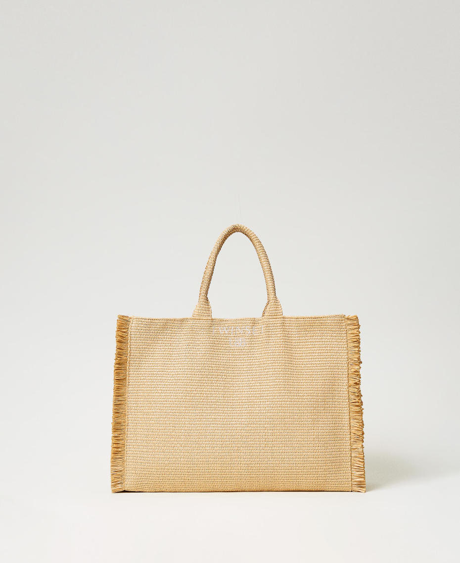 Shopper with fringes and logo Straw Woman 241LM8AFF-01