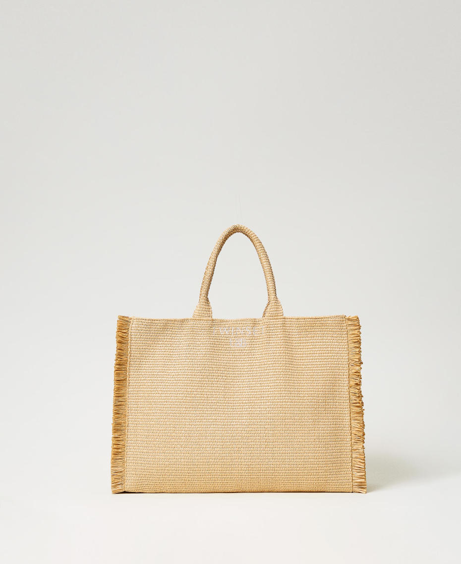 Borsa shopper con frange e logo Paglia Donna 241LM8AFF_00193_01