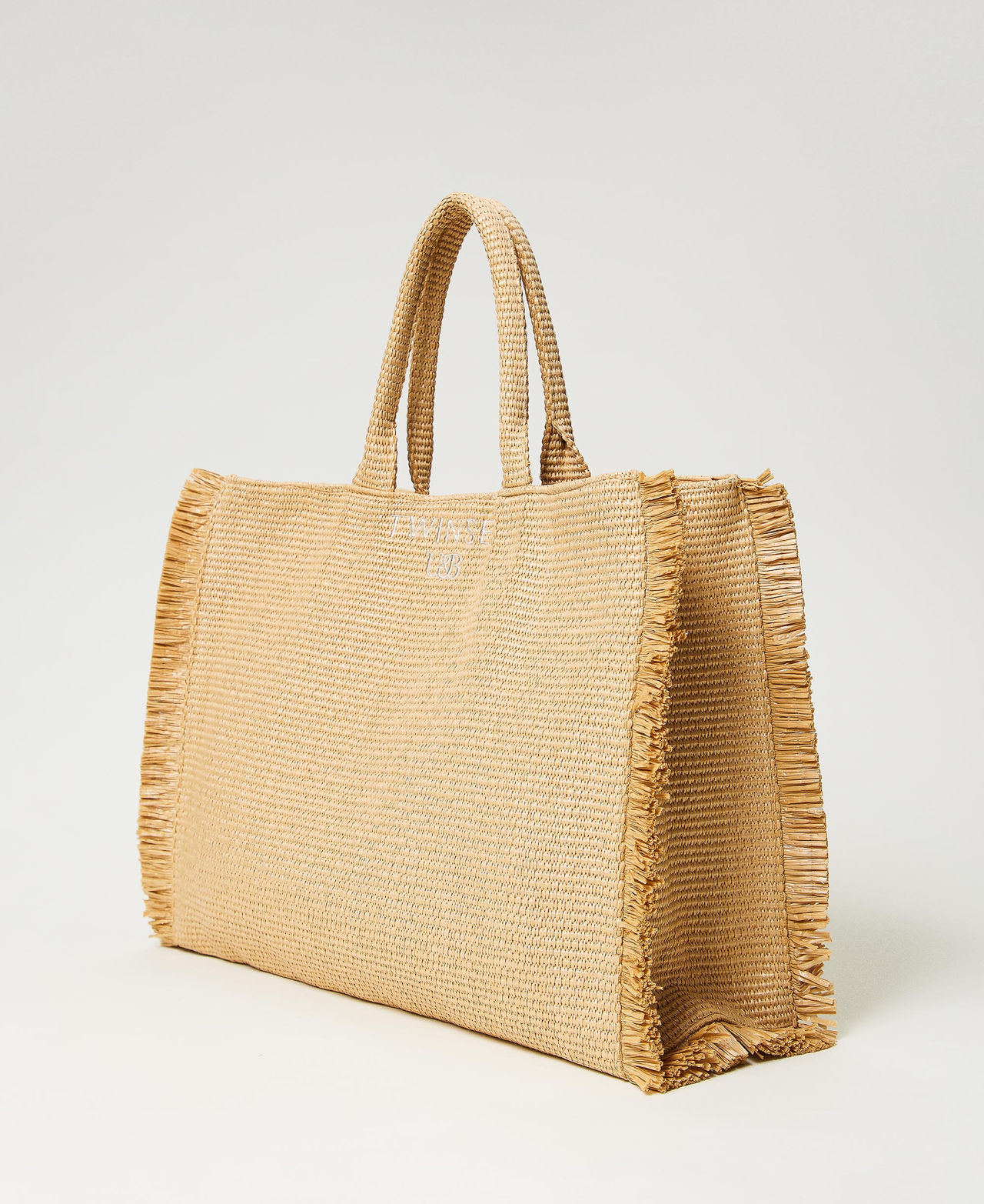 Borsa shopper con frange e logo Paglia Donna 241LM8AFF_00193_02