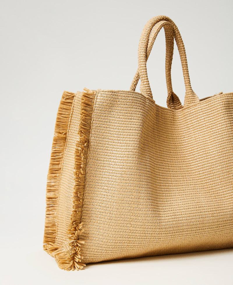 Borsa shopper con frange e logo Paglia Donna 241LM8AFF_00193_03