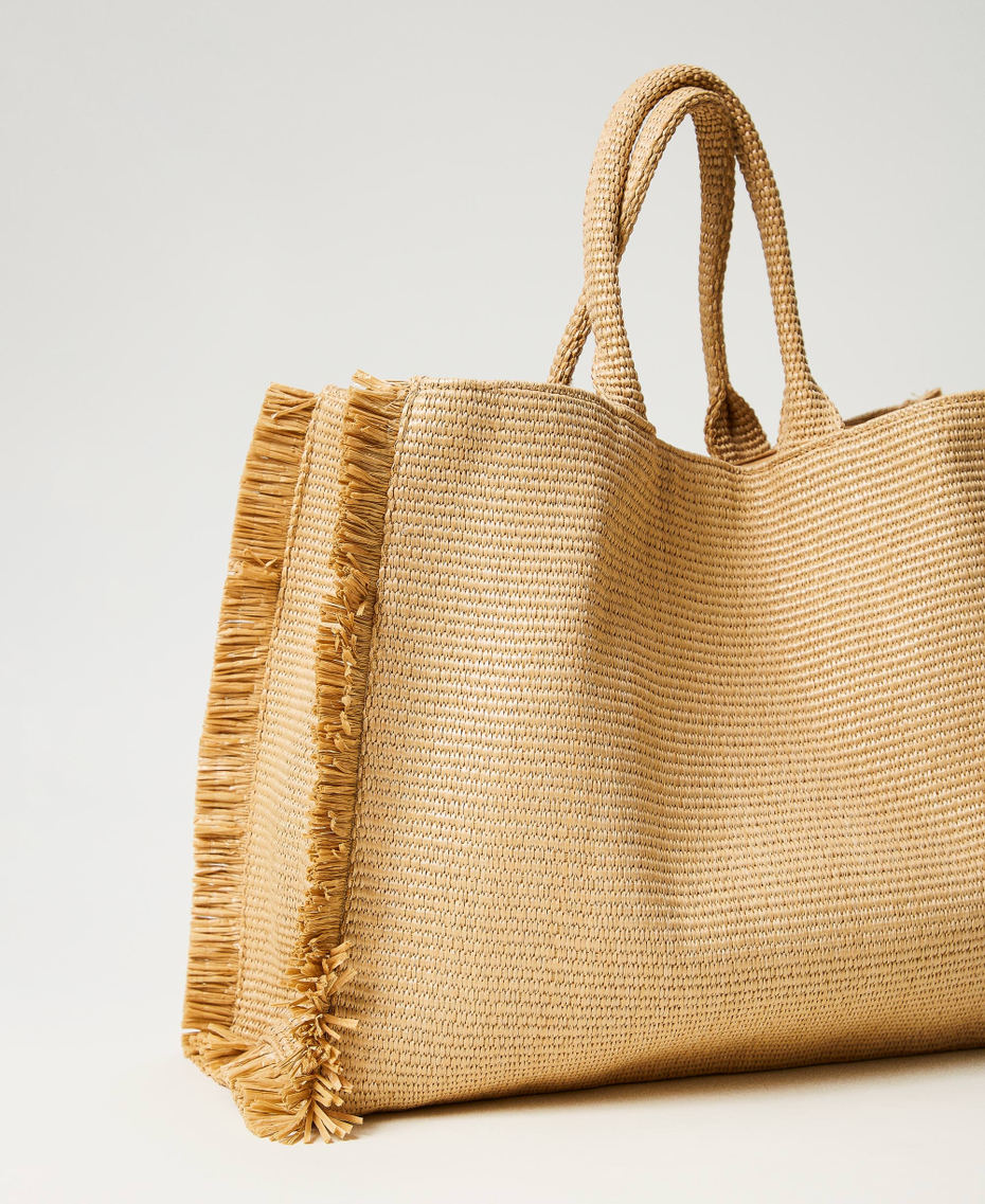 Borsa shopper con frange e logo Paglia Donna 241LM8AFF_00193_03