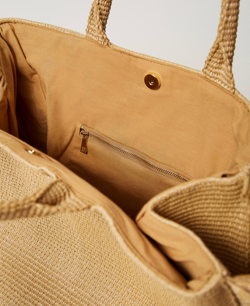 Borsa shopper con frange e logo Paglia Donna 241LM8AFF_00193_04